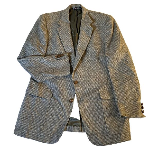 Austin Reed Vintage Tweed Wool Sport Coat Gray Barleycorn Fleck 42 44 Regent St - Picture 2 of 16